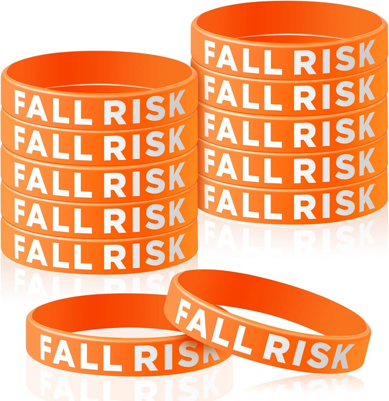 Sumind 12 Pcs Fall Risk Bracelet Emergency Alert Wristband for Elderly Patient Wristbands Fall Risk Silicone Rubber Bracelets for Men Women Old People Gifts(Orange) - Image 1
